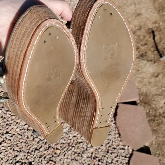 Frye Corrina Whipstitch Leather 5" Wedge 1" Platform Adjustable Sz 10 Sandal - Picture 9 of 13